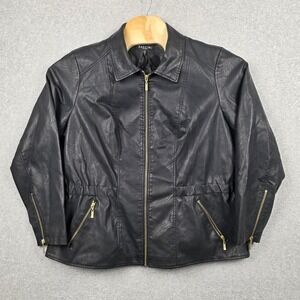 BACCINI Jacket Womens 2X Black Faux Leather Moto Zip Pockets Lined Plus Size